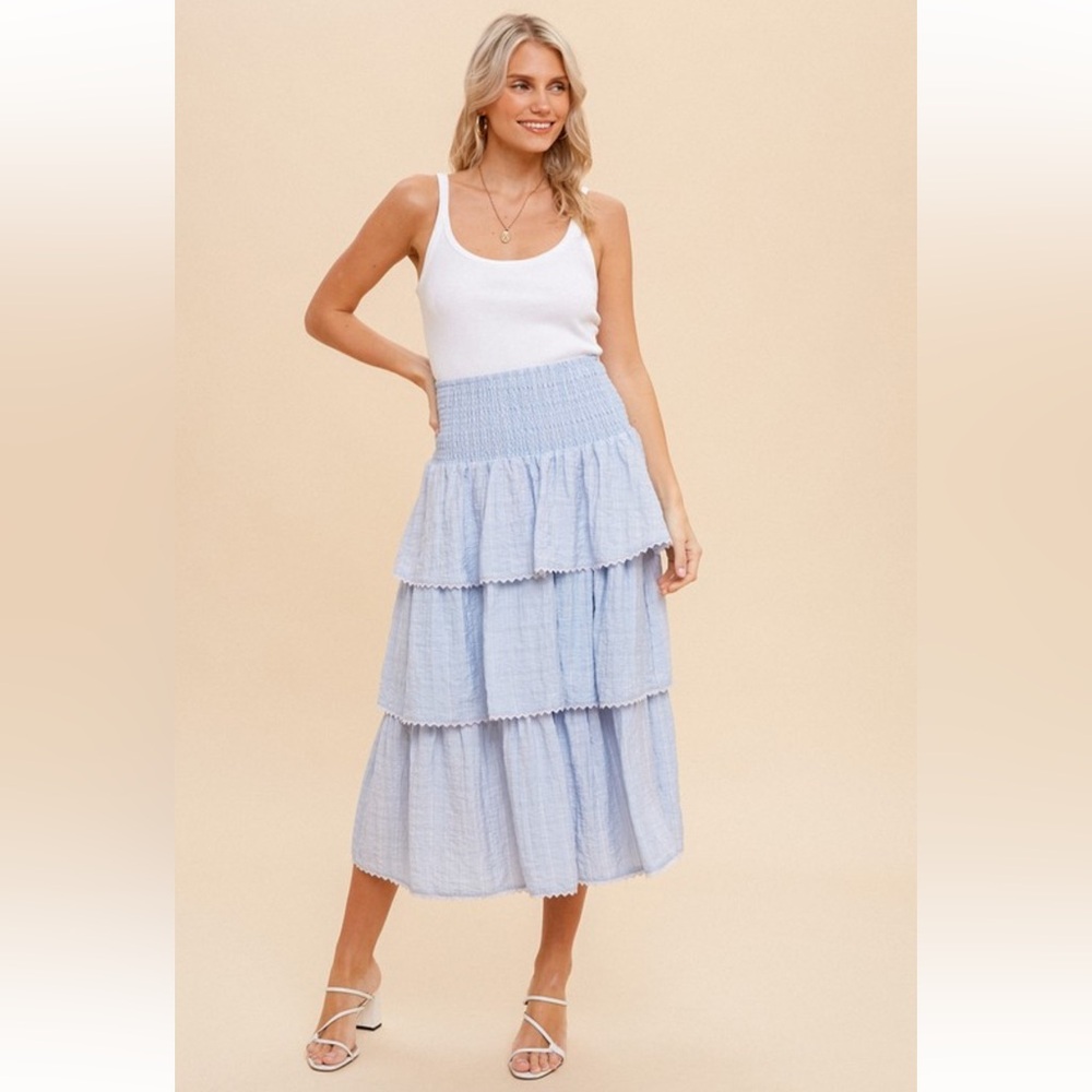 Hem & Thread Light Blue Tiered Maxi Skirt